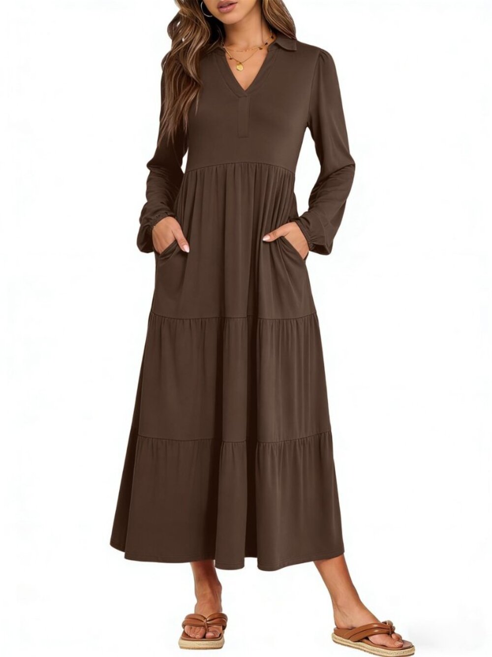 Womens Long Sleeve Polo Casual Fall Maxi Dress